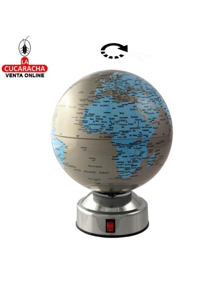 Globo terráqueo Ø14 plata-azul con giro.