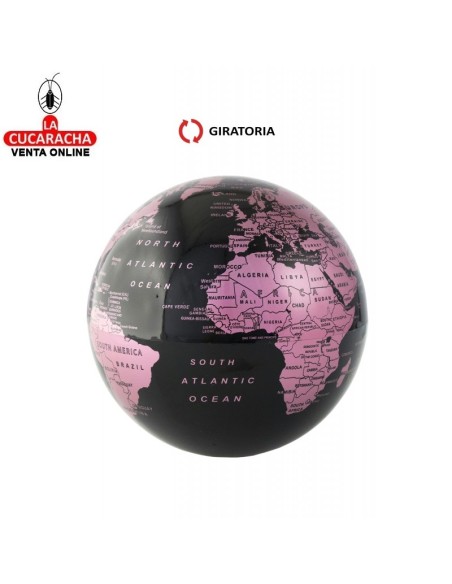 Bola del mundo giratoria color negra y rosa.