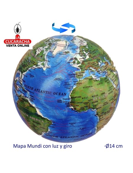 Bola del Mundo azul-verde giratoria con luz.