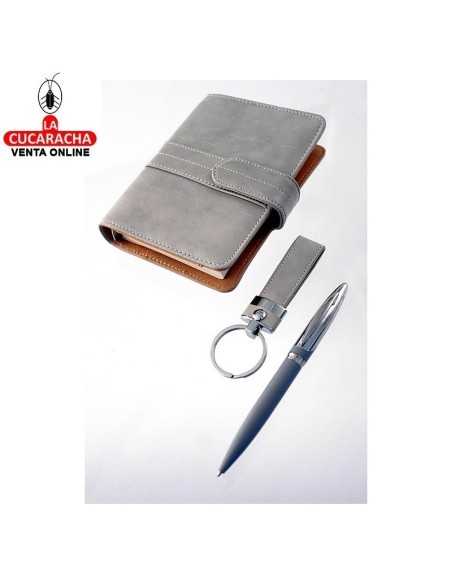 JUEGO BOLIGRAFO-LLAVERO-BLOC NOTAS SIMIL PIEL MARFIL.