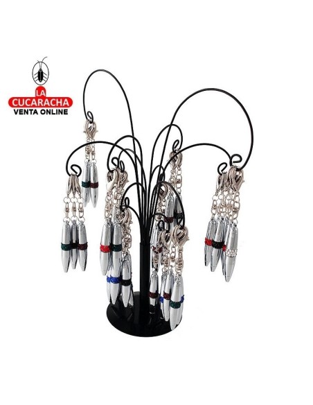 PALMERA METALICA CON 36 BOLIGRAFOS LLAVERO SURTIDOS.