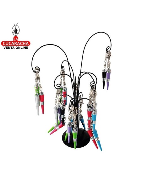 PALMERA METALICA CON 36 BOLIGRAFOS LLAVERO CÓNICOS.