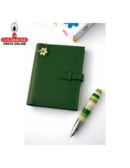 Juego Bolígrafo-Portanotas verde Simil piel.