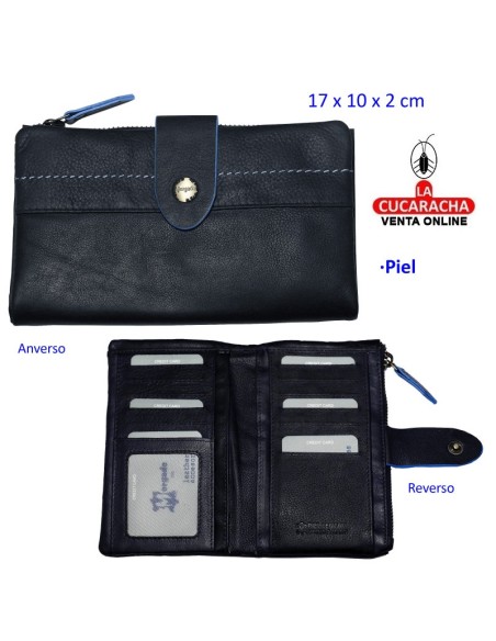 Billetero piel señora azul marino.