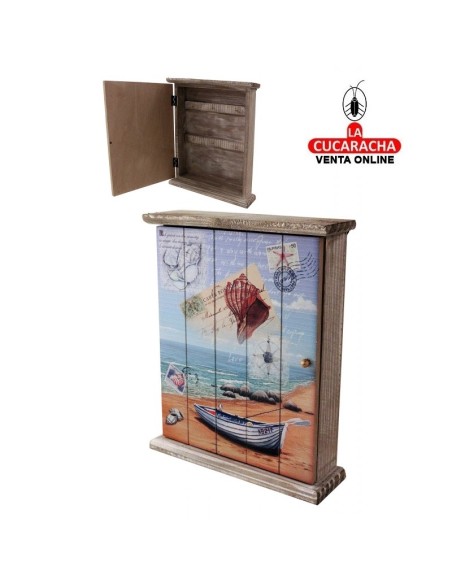 Guardallaves madera barca y caracola.