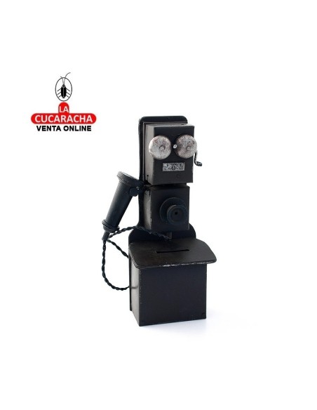 Hucha telefono pared decorativo negro metal envejecido.