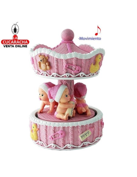 CARRUSEL MUSICAL Y MOVIMIENTO TIOVIVO BEBÉS ROSA.