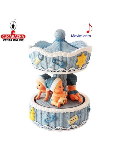 CARRUSEL MUSICAL Y MOVIMIENTO TIOVIVO BEBÉS AZUL.