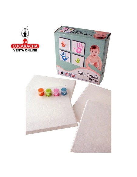 Lienzos y pintura para impresión huella bebé.