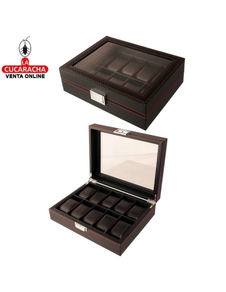 Joyero 10 Relojes negro simil piel.