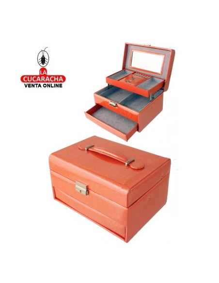 Joyero naranja reflejos brillantes simil piel.