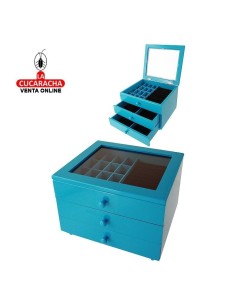 Joyero azul madera 2 cajones.