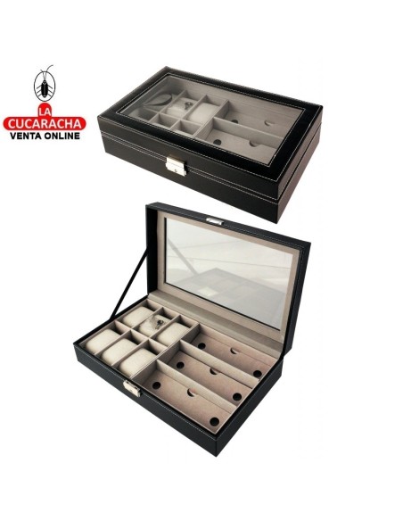 Joyero 6 relojes negro simil piel.