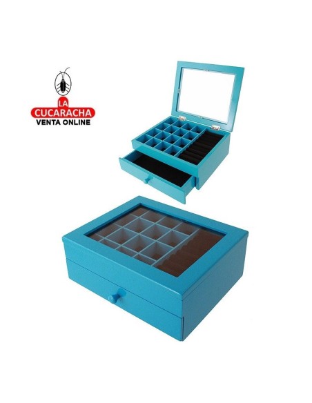 Joyero mediano madera azul.