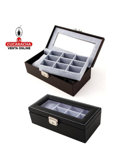 Joyero gemelos negro 2 niveles 19 huecos.