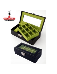 Joyero gemelos negro 2 niveles 19 huecos.