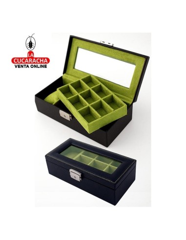 Joyero gemelos negro 2 niveles 19 huecos.