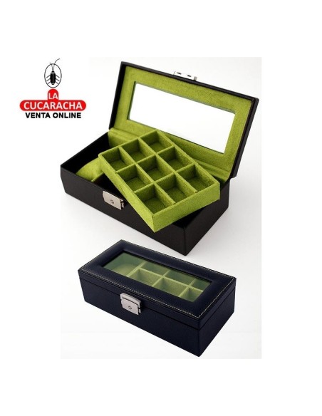 Joyero gemelos negro 2 niveles 19 huecos.