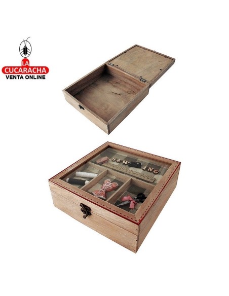 Joyero caja costura rustica madera.