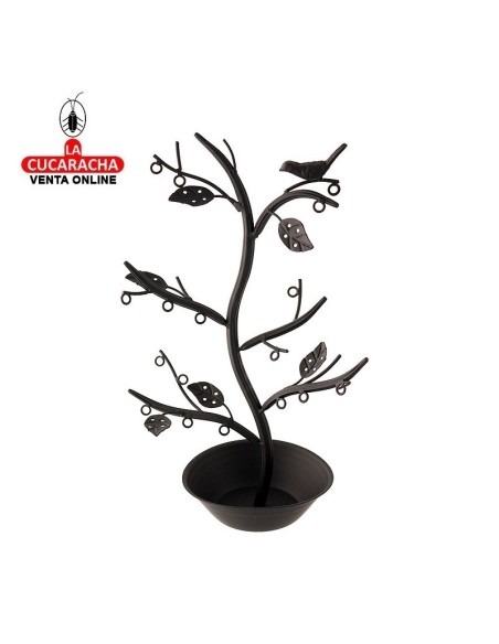 Joyero cuelga pendientes Árbol hojas y pájaros metal envejecido.