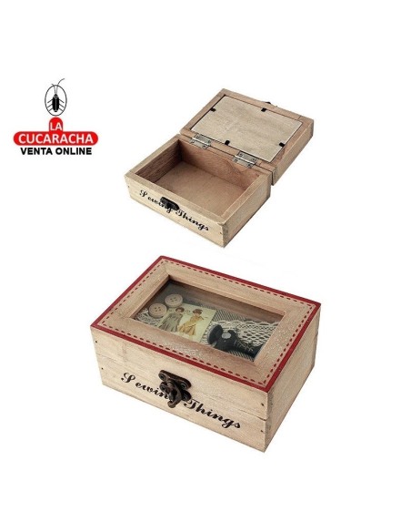 Joyero-caja costura madera rustica maquina coser.