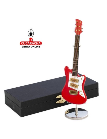 Miniatura-Guitarra eléctrica roja madera decorativa.