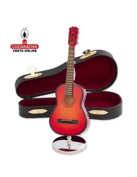 Miniatura-Guitarra española roja madera decorativa.