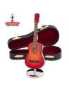 Miniatura-Guitarra española roja madera decorativa.