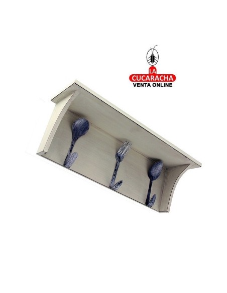 Repisa cocina madera blanca colgadores.