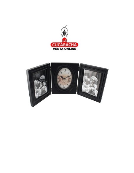 PORTAFOTOS DOBLE CON RELOJ ACABADO ENVEJECIDO.