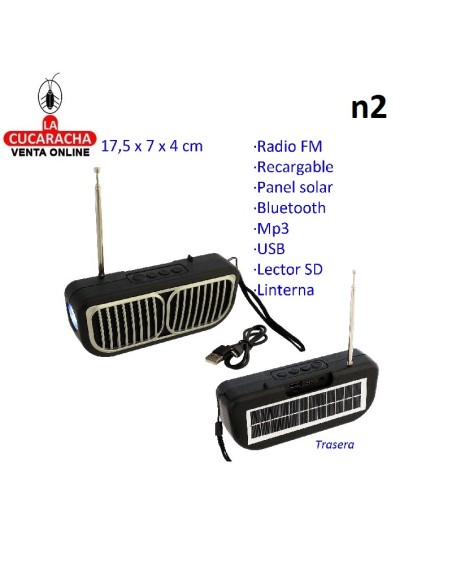 Radio FM recargable panel solar y linterna Dos modelos.