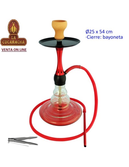 Cachimba-Shisha-Narguile 54 cm. roja de aluminio base cristal.