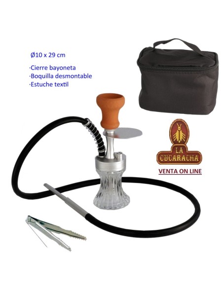 Cachimba-Shisha-Narguile 29 cm plata de aluminio base cristal.