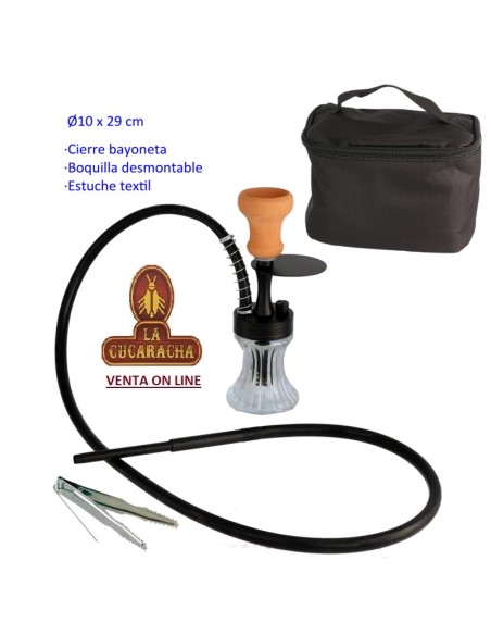Cachimba-Shisha-Narguile 29 cm negra de aluminio base cristal.