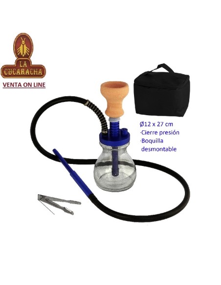 Cachimba-Shisha-Narguile 27 cm azul aluminio base cristal.