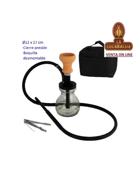 Cachimba-Shisha-Narguile 27 cm negra aluminio base cristal.