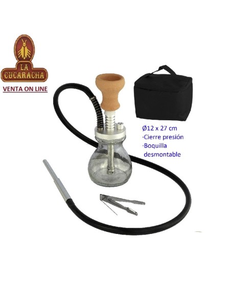 Cachimba-Shisha-Narguile 27 cm plata aluminio base cristal.