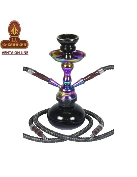 CHAMP AL MALIK-Cachimba-Shisha-Narguile 25 cm. «Rainbow» cristal negro cuerpo iridiscente.