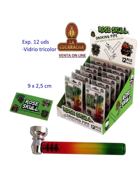 Expositor 12 pipas hierba vidrio tricolor 9x2.5cm.