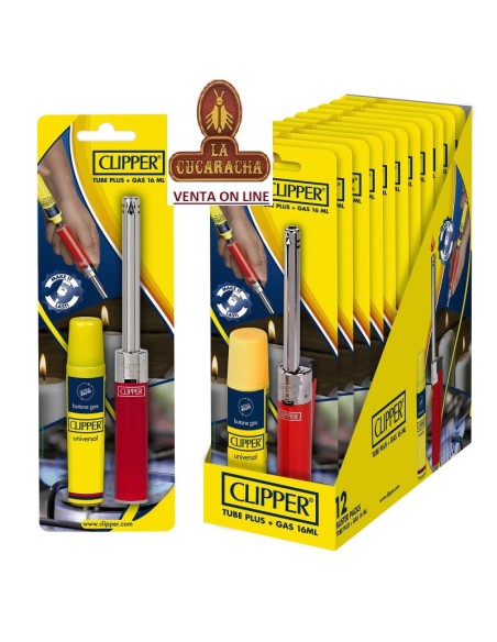 CLIPPER PIEZO-EXPOSITOR 12 encendedores piezoeléctricos «TUBE SOLID» Y GAS 16ML.