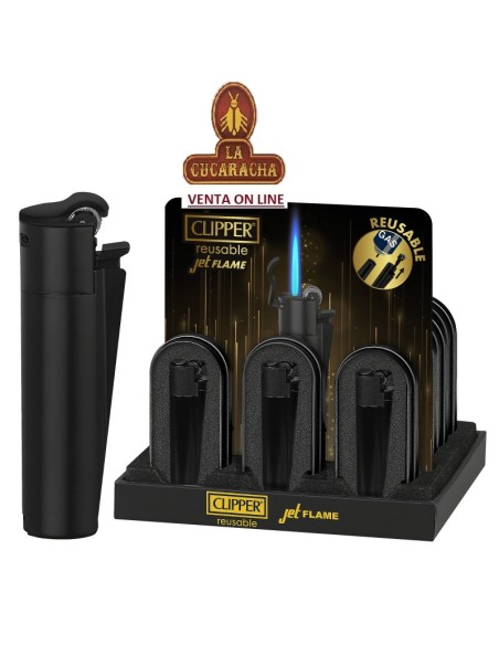 CLIPPER JET FLAME PIEDRA ESTUCHE-EXPOSITOR 12 encendedores «MAT BLACK».