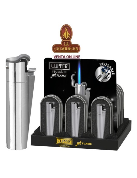 CLIPPER JET FLAME PIEDRA ESTUCHE-EXPOSITOR 12 encendedores «SILVER».