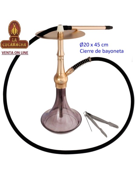 HORUS-Shisha aluminio dorado base cristal 45cm.
