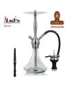 ALADIN-Cachimba-Shisha-Narguile 50CM-Captain Schwarz aluminio plata cristal transparente tornasolada.