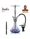 ALADIN-Cachimba-Shisha-Narguile 50CM-Captain Schwarz aluminio plata cristal transparente y azul.