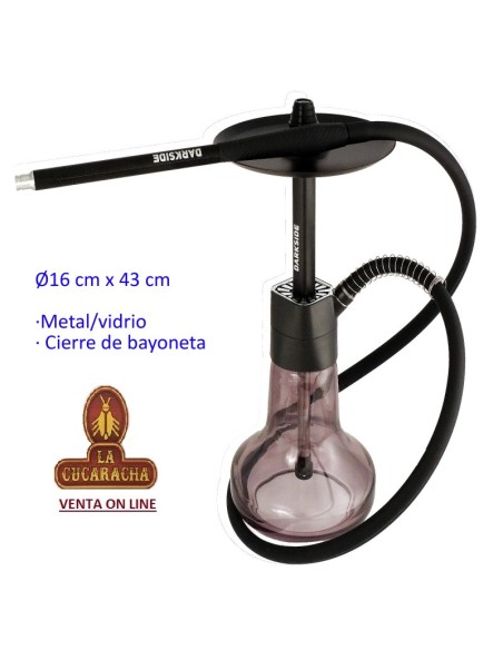 DARKSIDE-Cachimba-Shisha-Narguile 43cm. aluminio negro cristal transparente.