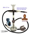 Cachimba-Shisha-Narguile 57cm. aluminio blanco-negro cristal transparente.