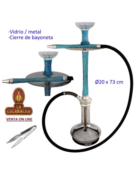 Cachimba-Shisha-Narguile 73cm. aluminio azul cristal transparente.