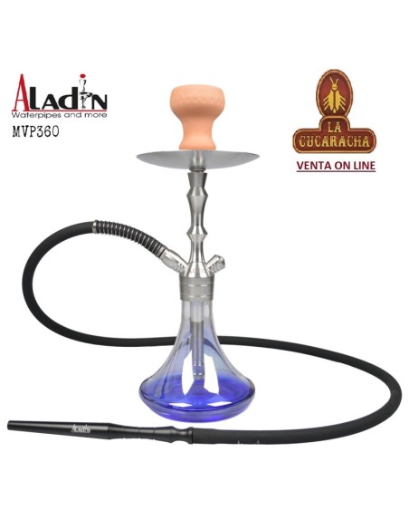 ALADIN-Cachimba-Shisha-Narguile 36CM-MVP360 acero inox. cristal azul.