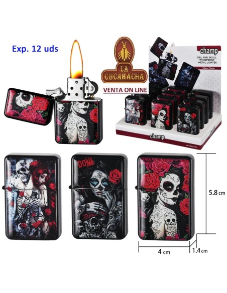 CHAMP-Encendedor GASOLINA girl and skull.